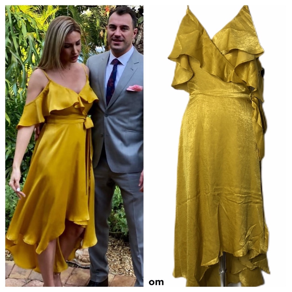 Lulus Layla Mustard Yellow Satin Wrap Dress. NEW - Picture 2 of 8